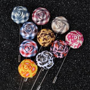 Pins, Brooches Fashion Men Brooch Flower Lapel Pin Suit Boutonniere Fabric Yarn 14colors Button Broochers Wedding Free DHL Or UPS