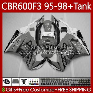 Body Kit für HONDA Karosserie CBR600F3 600CC 600FS 64No.190 Grau Schwarz CBR 600 600F3 95-98 CBR600 F3 FS CC 97 98 95 96 CBR600FS CBR600-F3 1997 1998 1995 1996 Verkleidung + Tank