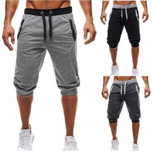 Erkek Diz Şort Pamuk Yaz Ekleme Joggers Rahat Elastik Bel Egzersiz Sweatpants Erkek Homme 210714