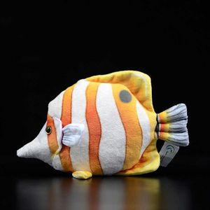 Cute Tropical Fish Longnose Copperband Beaked Butterflyfish Simulation Chelmon Rostratus Animal Soft Real Life Plush Toy Gift Q0727