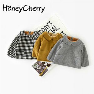 Herbst Baumwollhemd Blatt Kragen 0-1-2 Jahre alt Baby Jacke Mädchen Plaid Hemd Kinder Top Bluse S Schulblusen 210515