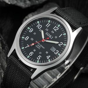 Wristwatches The Mens 'Zegarki Wojskowe Męska Data Płótna Ze Stali Nierdzewnej Sport Kwarcowy Wrist Watch Casual Male Clock Relogio Masculino