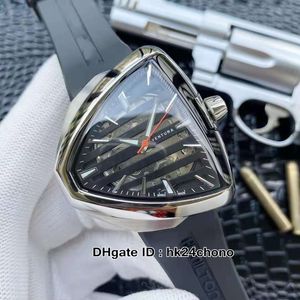 Orologio da uomo automatico Miyota Ventura Elvis80 H24555381 di alta qualità, cassa in argento, quadrante scheletrato, orologi sportivi da uomo, cinturino in caucciù nero