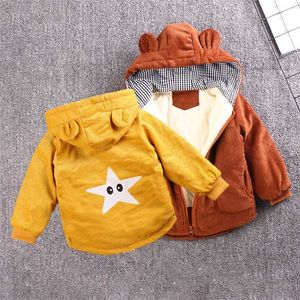 Autumn Hooded Jacket For Children Back To School Plush Tops Cartoon Print Outerwear Baby Boy Childlike Fashion Clothing 211011