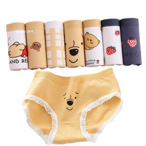 7 pcs / set algodão cueca cueca mulheres shorts sexy impressão desenhos animados briefs senhoras meninas lingeries respirável calcinha para as mulheres 211021