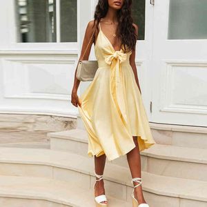 Bowknot Framkvinnor Sommar Bohemian Beach Dress Famale Casual Yellow Maxi Long Dress Sundress Nya Vestidos Mujer 210415