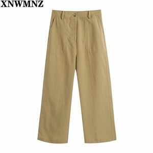 Pantaloni da donna Khaki Pantaloni larghi larghi estivi da donna a vita alta Pantaloni dritti a gamba larga Streetwear 210520