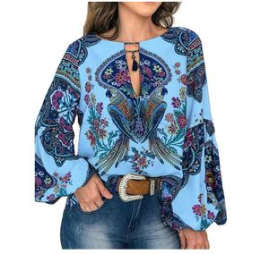 Załoga damska szyja sprężyna bluzka luksusowe kwiatowe bluzki letnie designerskie koszule z długim rękawem s-5xl Wysoka jakość