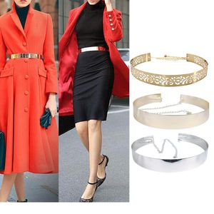 Belts Gold Metal Mirror Belt Women Fashion High Waist Silver Plate Wide