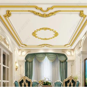 Custom photo ceiling Mural Wall paper Golden relief Wallpapers For Living room ceiling Wall papers Home Decor photo wallpaper