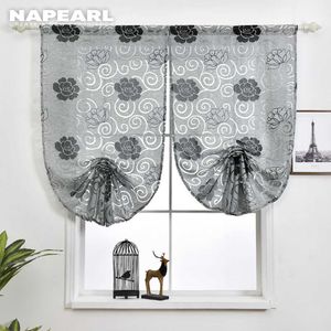 NAPEARL 1 PC Curta Cortina Romana Moderna Cozinha Pequena Janela Porta Jacquard Tecidos Floral Design Vermelho Cinza Laço Up Balão 210712