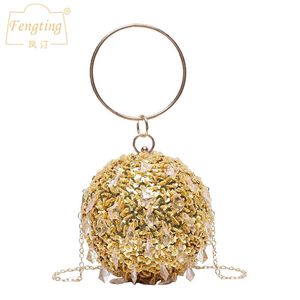 Shiny Crystal Round Ball Dinner Bag Damen Mini Clutches Luxus Abendtasche Hochzeit Party Handtasche Handtasche Kette Umhängetasche B405 220211