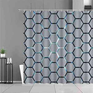 Modern Geometric Pattern Printing Shower Curtain Water Cube Bathroom Screen Background Decoration Waterproof Polyester Fabric 210915