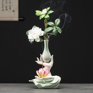 Vaser Kinesiska Zen Bergamot Blomma Vase Dekoration Ornament Incense Stick Table Lotus Hem Inredning Hantverk