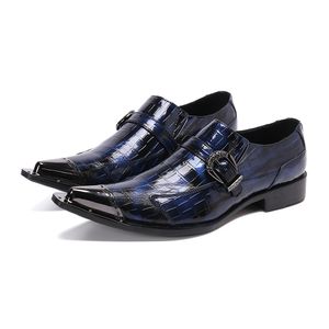 Włoski męskie ślub Oxford Buty Niebieski Skórzany Brogue Męski Sukienka Buty Klamra Business Formalne Buty dla mężczyzn