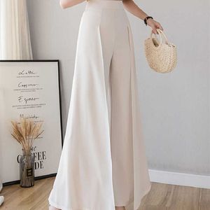 2021 Vårhöst Chiffon Wide Ben Byxor Högt midja Casual Elegant Byxor Kvinnor Koreanska Mode Kläder Baggy Pantalon Femme Q0801