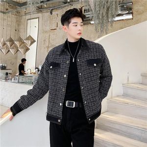 Mäns Jackor 2021 Höst Vinter Retro Fashion Streetwear Tweed Jacket Män Koreansk Single-Breasted Short Loose Casual Coat Ytterkläder