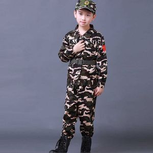 3 sztuk Nowy Halloween Fantazyjne Dzieci Army Żołnierz Cosplay Kostiumy Wojskowe Mundier Chłopcy Kamuflaż Kurtki Treningowe 100-180cm Q0910