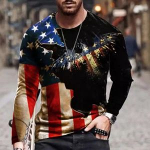 Men's Dress Shirts European And American Loose Style Retro Round Neck Star Flag Eagle Skull 3d Printing Long-sleeved T-shirt Top