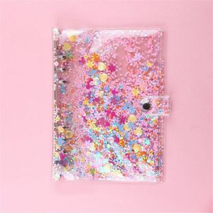 Notepads A5 / A6 Şeffaf Sevimli Glitter Sequins Dizüstü Kapak 6 Yüzükler Binder Spiral Planlayıcısı Gündem Organizatör Gevşek Yaprak Halka Kırtasiye