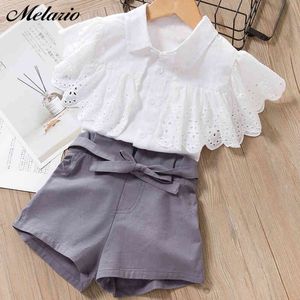 Melario Baby Girl Clothes Hot Summer New Girls' Clothing Sets 2pcs Kids Baby Clothes Toddler Bowknot T-shirt Pants Girls Outfits 210412