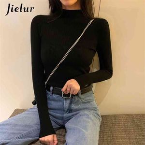 Jielur Turtleneck Knitted Sweaters Women Autumn Winter Basic Primer Pullovers Solid Color Korean Sweater Slim-fit White Pullover 210812
