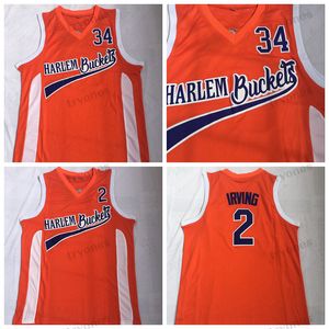 Mens Moive Uncle Drew Harlem Buckets Basketball Jerseys Kyrie Irving #2 #34 Jersey Orange Stitched Shirts S-XXL