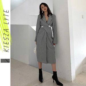 Elegant Women Dress Twist Waist Grey Party Dresses Robe Femme Autumn Ladies Korean Fashion Clothing Outfit 210608