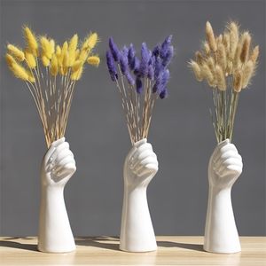 1 stücke Keramik Weiß Hand Vase Nordic Stil Home Office Decor Kreative Pflanze Blume Floral Zusammensetzung Wohnzimmer Ornamente 211215