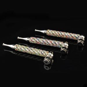 metal smoke pipe Women's brick inlaid silver white long mouth with pipe cover convenient smoking gift cigarette set