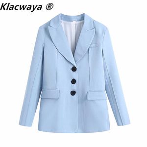 KlaCwaya Kadınlar 2021 Moda Tek Göğüslü Gömme Blazer Ceket Vintage Uzun Kollu Flap Cepler Kadın Giyim Şık Veste X0721
