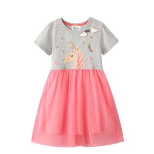 Kızlar için atlama metre unicorn elbise çocuk nakış vestidos çocuklar tutu es toddlers yaz pamuk prenses 210529