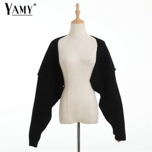 Sexy cropped cardigan knitted short sweaters for women fashion cute tops korean style long sleeve top batwing 210914