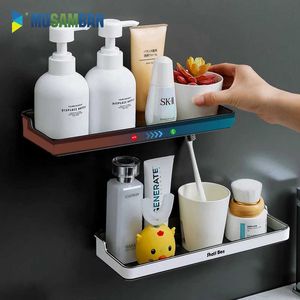 Musamban Rektangel Avtagbar Badrum Hylla Väggmonterad Shampoo Storage Arrangör Rack Plasthållare Badrum Tillbehör Set 210724