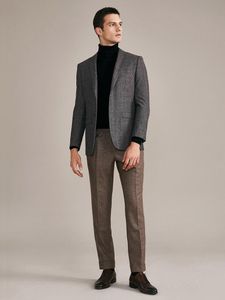 男性のスーツのブレザー43％ウールセット男性スリムスタイルの若い男灰色のカジュアルな服の結婚式の新郎のビジネスメンズウェア2021冬の厚さBL