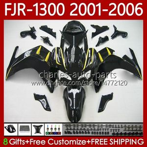 Carrozzeria OEM per YAMAHA FJR-1300 FJR 1300 Nero giallo A CC FJR1300A 01-06 Moto Bodys 106No.20 FJR1300 01 02 03 04 05 06 FJR-1300A 2001 2002 2003 2004 2005 2006 Kit carenatura