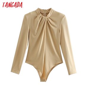 Fashion women pleated bodyshirt shirt playsuit back zipper long Sleeve buttons Female tops QJ53 210416