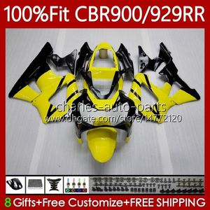 Corpo de molde de injeção para HONDA CBR900 CBR929 CBR 929RR 900RR 900 929 RR CC 00 01 Bodywork 68NO.30 900cc 929CC CBR929RR 00-01 CBR900RR 2000 2001 Amarelo Blk Fairing OEM