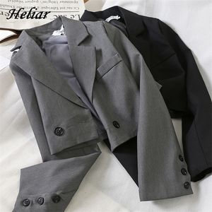 Heliar Women Jackets Long Sleeve Japan Vintage JK Suits med knappar beskurna jackor för kvinnor 2021 Autumn Suits 220217