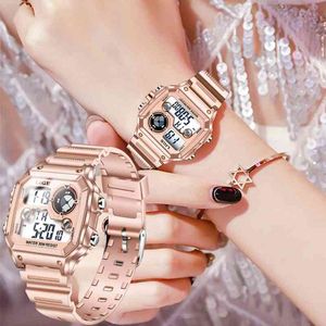 Lige 로즈 시계 여성 시계 숙녀 크리 에이 티브 디지털 방수 날짜 Alram 시계 실리콘 전자 LED 디스플레이 Wristwatch 210517