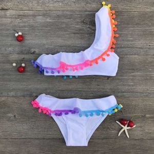 2021 Dziewczyny Split Swimsuits Słodkie Swimsuit Ramię Dzieci Swimweear Bikini Zestaw Dziewczyna Pływanie Ubrania Kids Kąpiel Kostium Beachwear