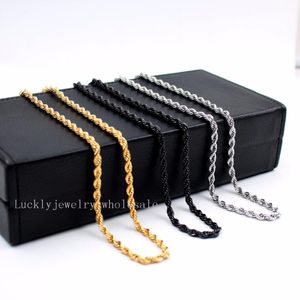 4mm 21 6 Inch High Polished ed Rope Chain Necklace Stainless Steel Men's Jewelry Gold Black In Bulk Chains212D