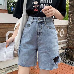 Summer Women Elegant Button Zipper Wide Ben Ben Pants Casual Female Loose High midje denim Shorts 210430