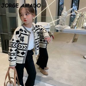 Spring Korean Style Teenagers Girls Sweaters Geometric Pattern Casual Outwear Children Fashion Clothes E044 210610