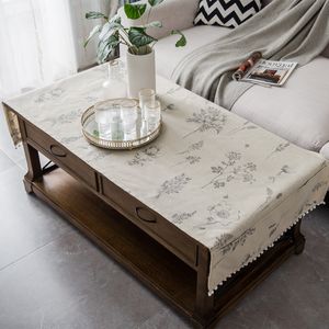 Now coffee table cloth dining tablecloth cotton linen TV cabinet cover cloth multi-purpose cover pocket design tassel