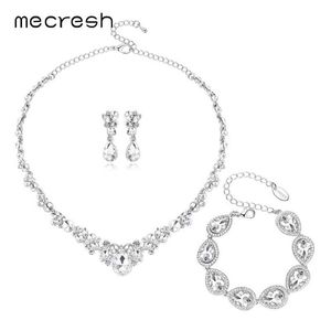 Mecresh Teardrop Crystal Bridal Jewelry Sets Classic Color Rhinestone Wedding Earrings Bracelet Necklace Set MTL516+SL051 H1022