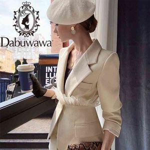 Dabuwawa Elegante giacca in lana tinta unita Cappotto da donna Doppio petto Cintura con bottoni Ufficio da donna Manica lunga Capispalla Blazer DT1DJK005 210520