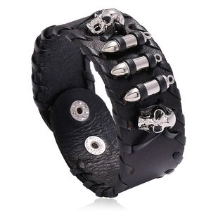 Punk Bracelets Hip Hop Skeleton Head Bullets Wide Leather Bracelet Gothic Dark Style Viking Bangles Cowboy Men Jewelry Gift