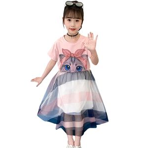 Teen Girls Summer Clothing Cartoon Outfits Tshirt + Mesh Skirt Teenage Clothes For Childrens 210527