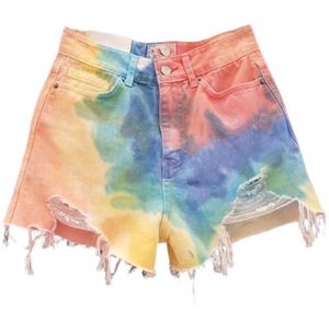 Sommar mode temperament casual all-match gradient färg rakt hål tofs tie-färg shorts kvinnor 16F1224 210510